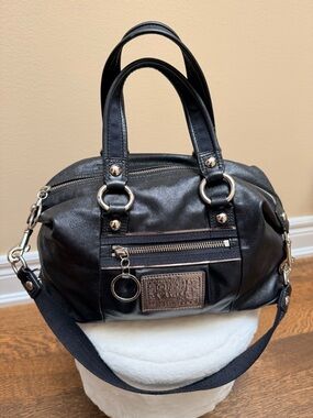 Vintage Y2K 2000’S COACH POPPY Black Leather Shimmer Luxey Satchel Purse 15914